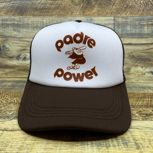 San Diego Padres Mens Trucker Hat Brown Snapback Padre Power 70s Baseball Cap - Picture 2 of 8